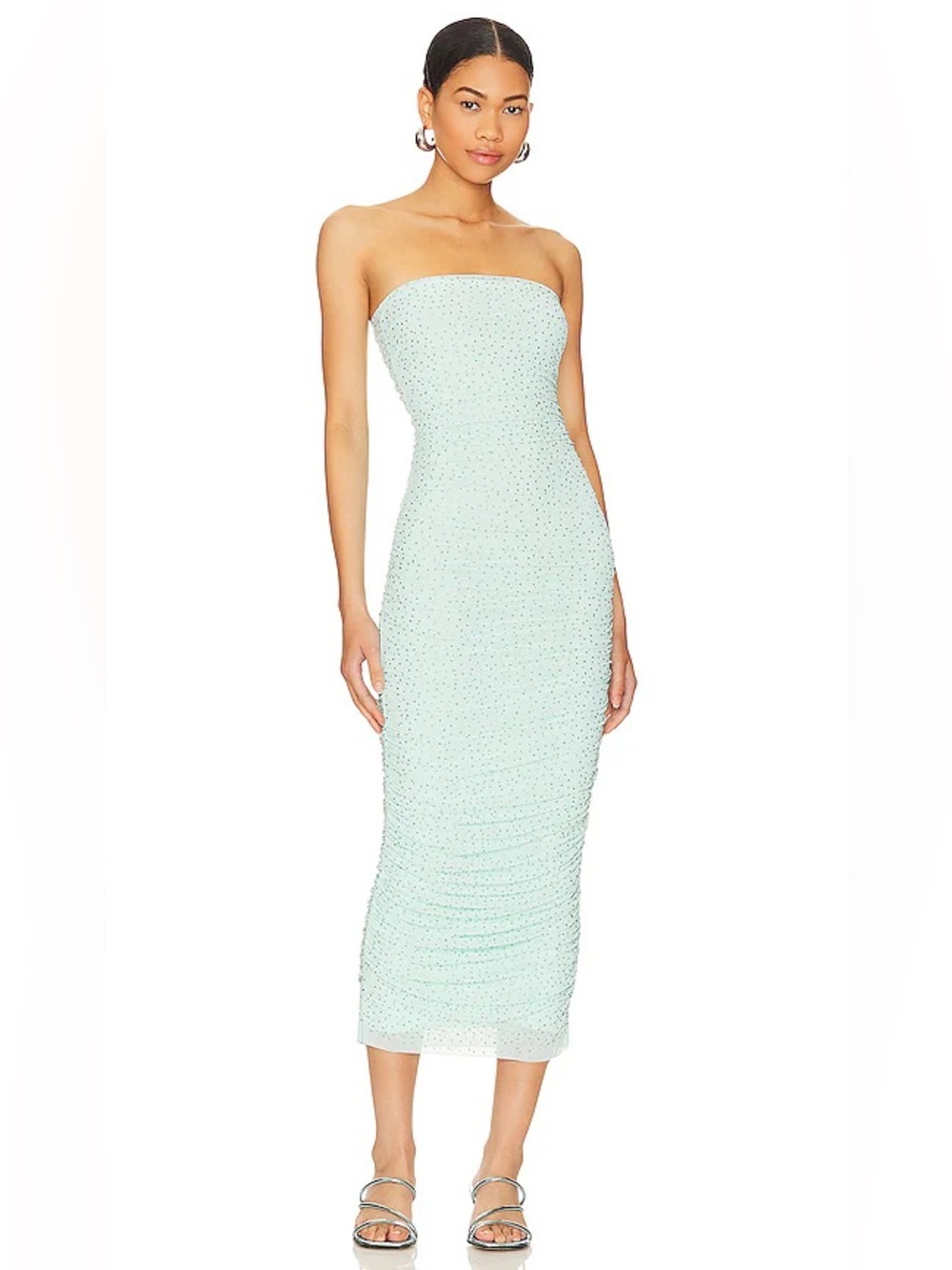 AFRM Covell Strapless Rhinestone Maxi Dress Ice Blue Medium